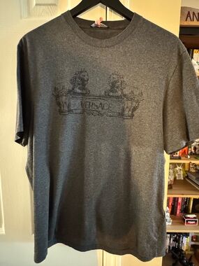 Versace Charcoal Gray Graphic Logo Short Sleeve Tee